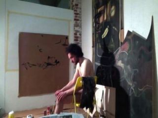 動作繪畫藝術家畫與他的公雞（arte del cazzo）